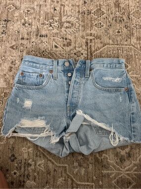 Levi Light Blue Distressed Denim Shorts